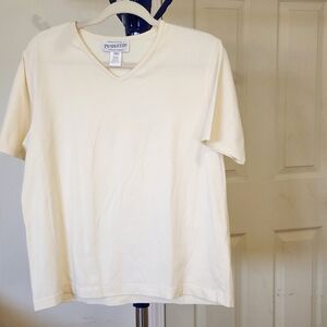 Women Pendleton Cream-colored V-neck T-shirt
